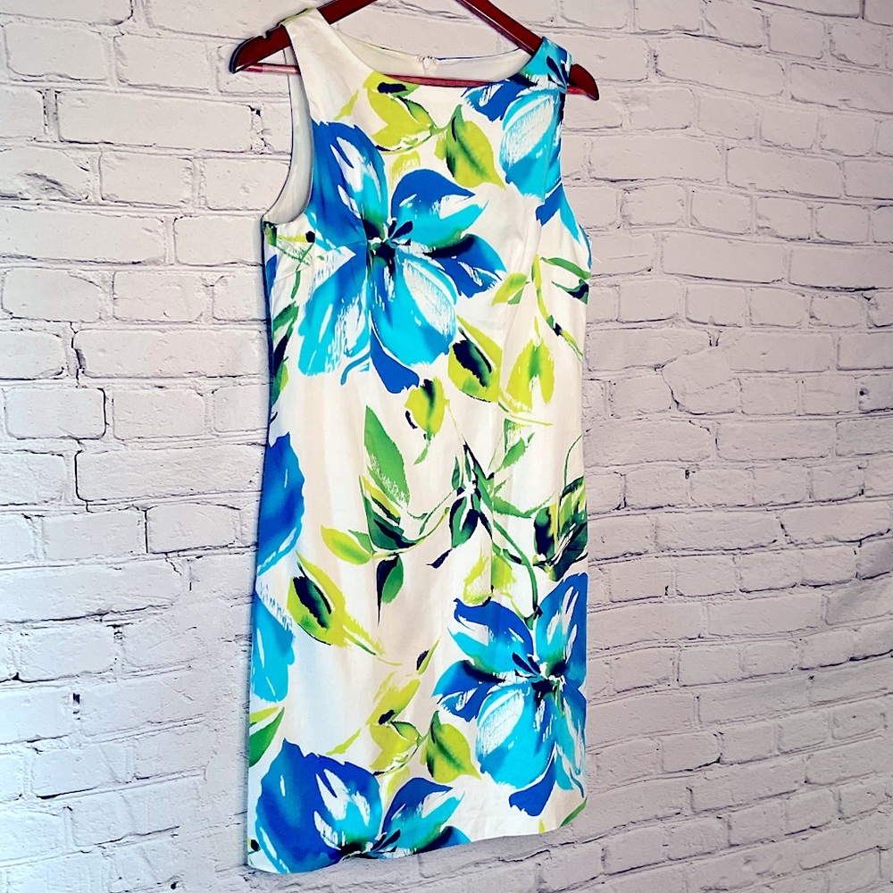 Chetta B. Blue and Green Floral Midi Dress size 8
